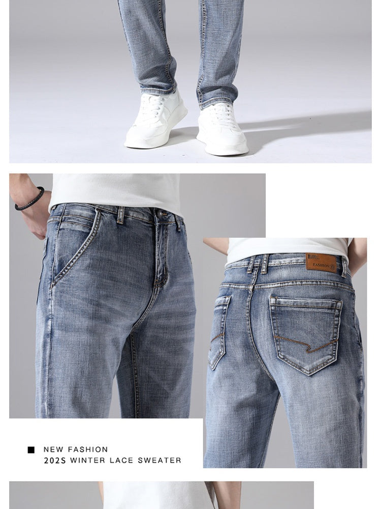 Stylish 3Sixty5 straight-leg denim pants men in light blue, featuring a relaxed fit and versatile design