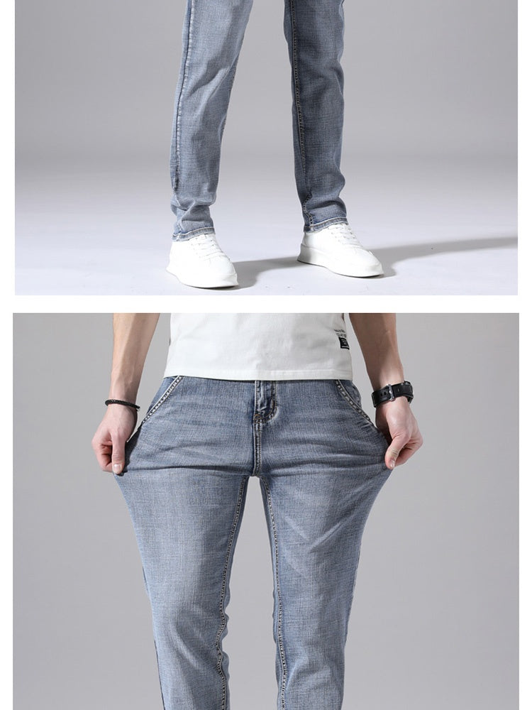 Men's straight-leg denim pants men in light blue with a fitted design and stylish pockets