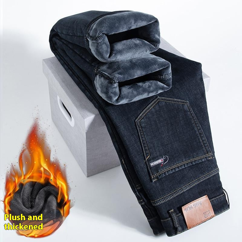 Stylish 3Sixty5 ultimate fleece straight pants in dark denim, featuring plush and thickened design for warmth