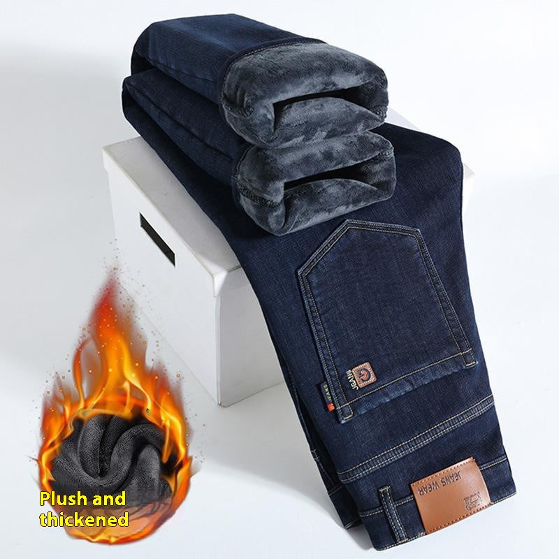 Stylish 3Sixty5 ultimate fleece straight pants in dark blue with plush and thickened lining for warmth